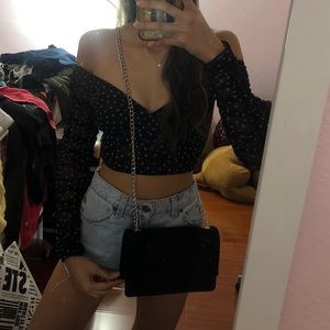 Off the shoulder, ruched sleeve, crop top